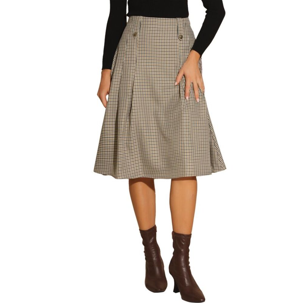 Allegra K Women's Houndstooth A-Line Skirt - Black and Tan